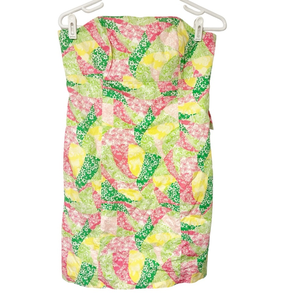 Lilly Pulitzer Size 8 Multi Color Wing Ding Strapless Tie Back Dress‎